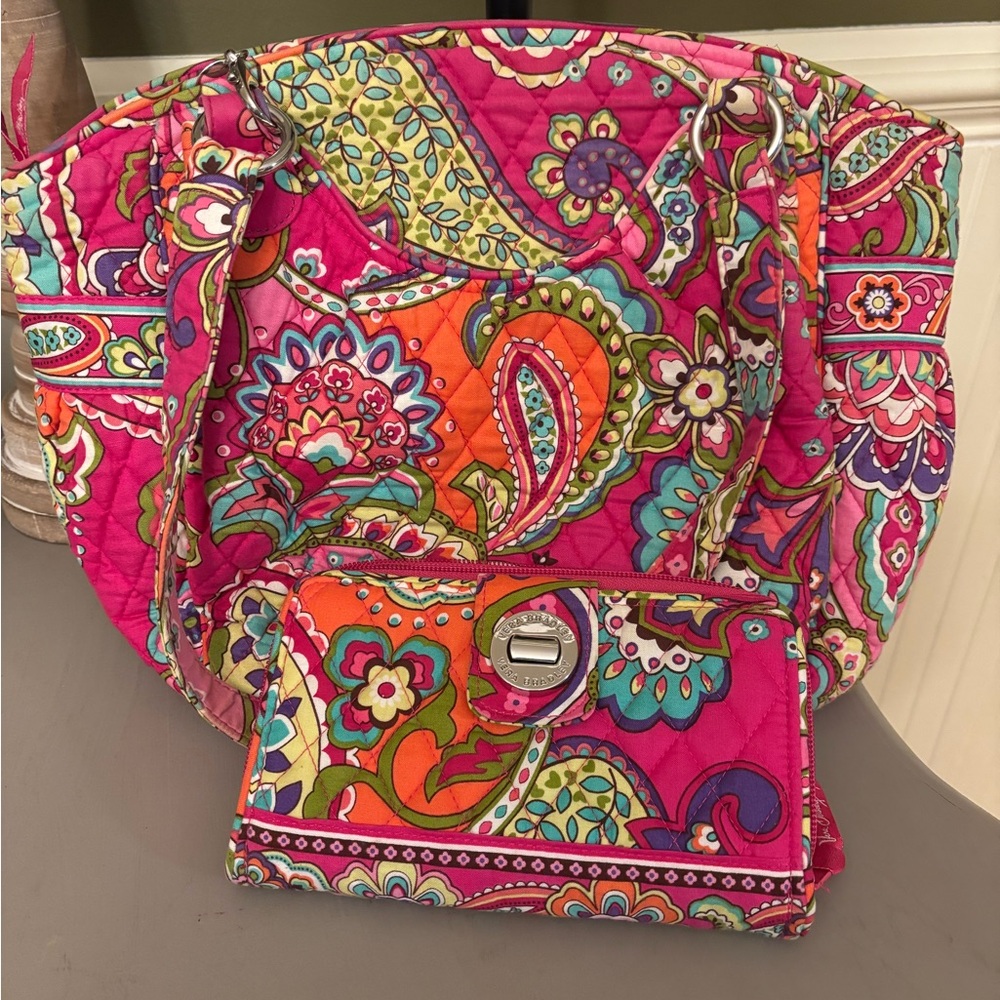 Vera Bradley Pink and Orange Paisley Shoulder Bag